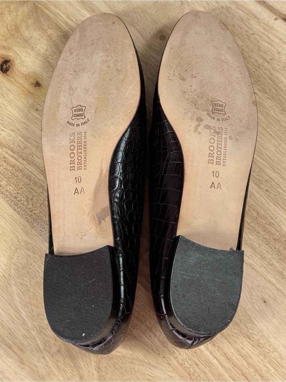 Brooks Brothers Croc Embossed Leather Tassel Loafers Brown 10 AA Narrow - Picture 8 of 11